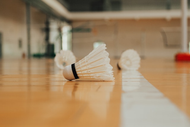 rackets in a badminton court
